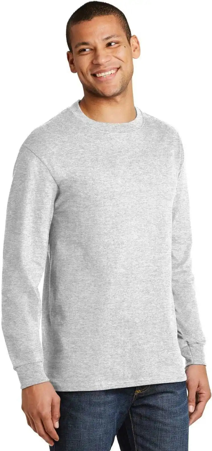 Hanes 5186 Beefy t 100% Cotton Long Sleeve Shirt Ash