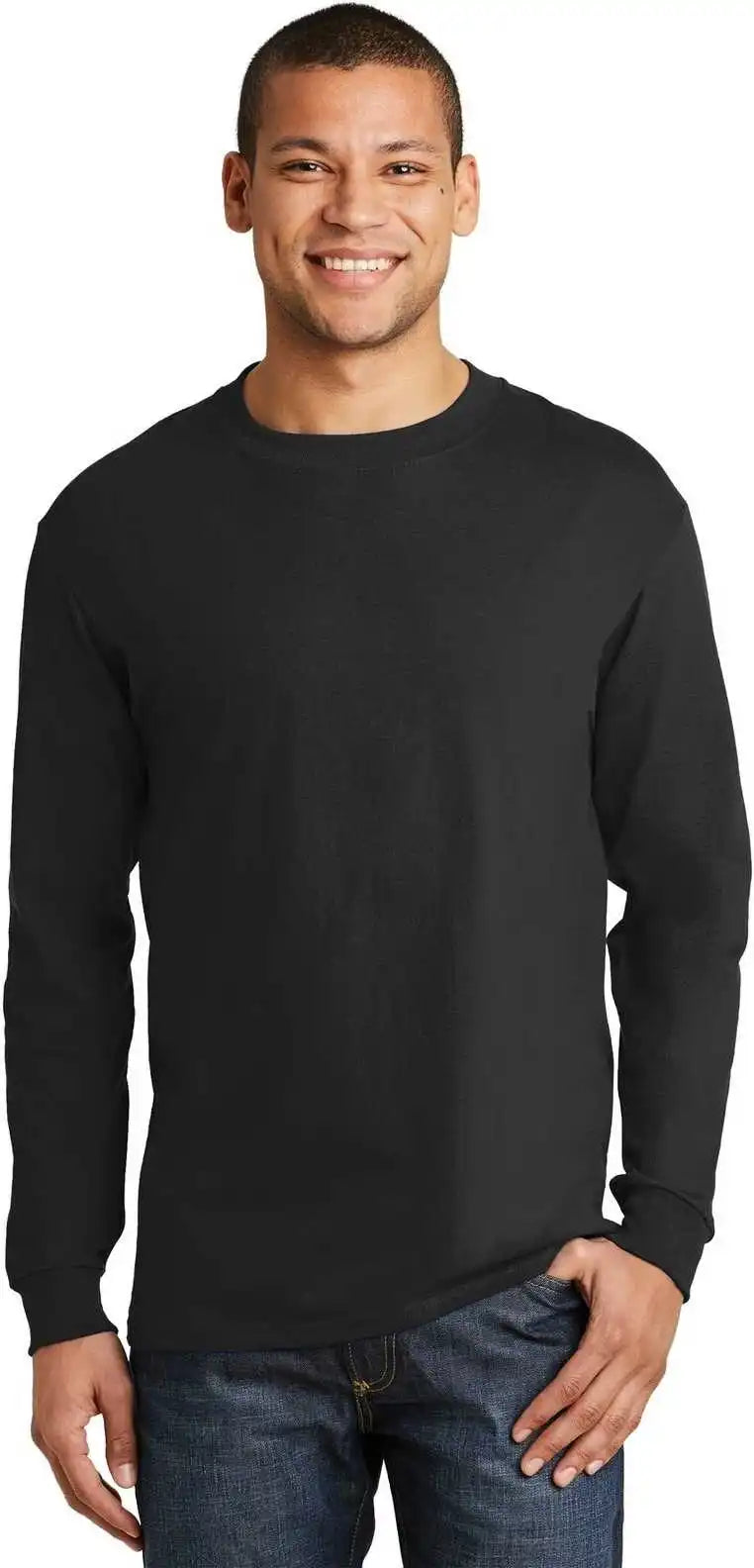 Hanes 5186 Beefy t 100% Cotton Long Sleeve Shirt Black