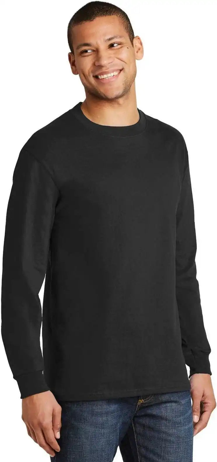 Hanes 5186 Beefy t 100% Cotton Long Sleeve Shirt Black
