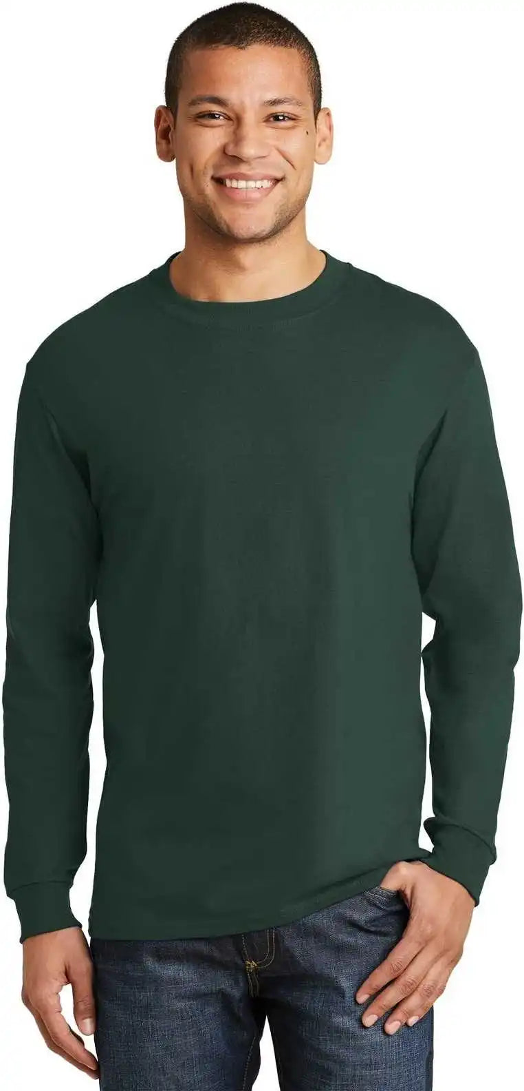 Hanes 5186 Beefy t 100% Cotton Long Sleeve Shirt Deep Forest