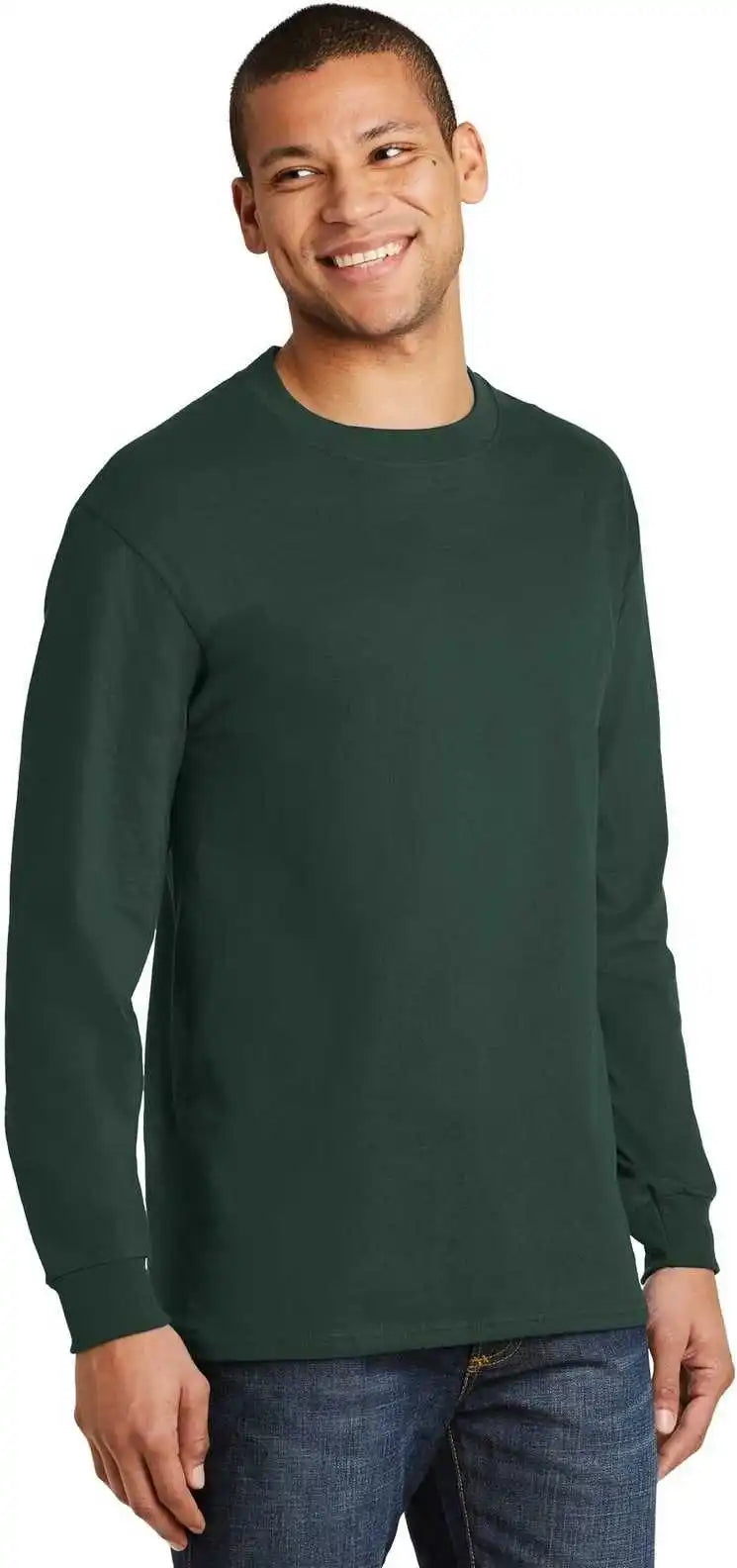 Hanes 5186 Beefy t 100% Cotton Long Sleeve Shirt Deep Forest