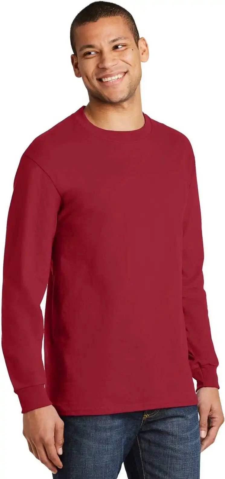 Hanes 5186 Beefy t 100% Cotton Long Sleeve Shirt Deep Red