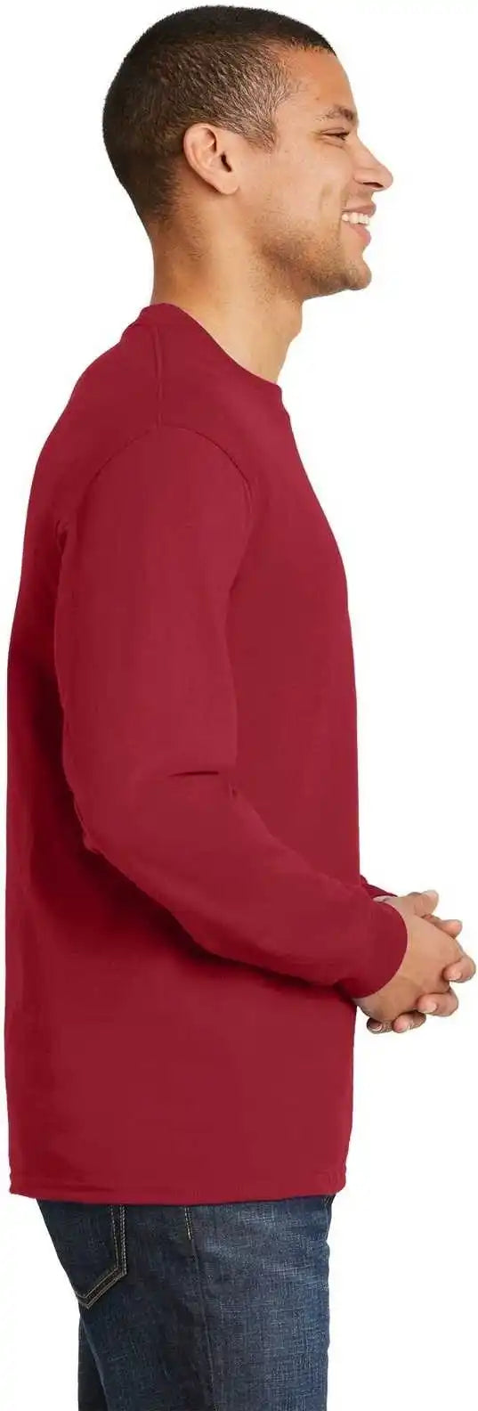 Hanes 5186 Beefy t 100% Cotton Long Sleeve Shirt Deep Red