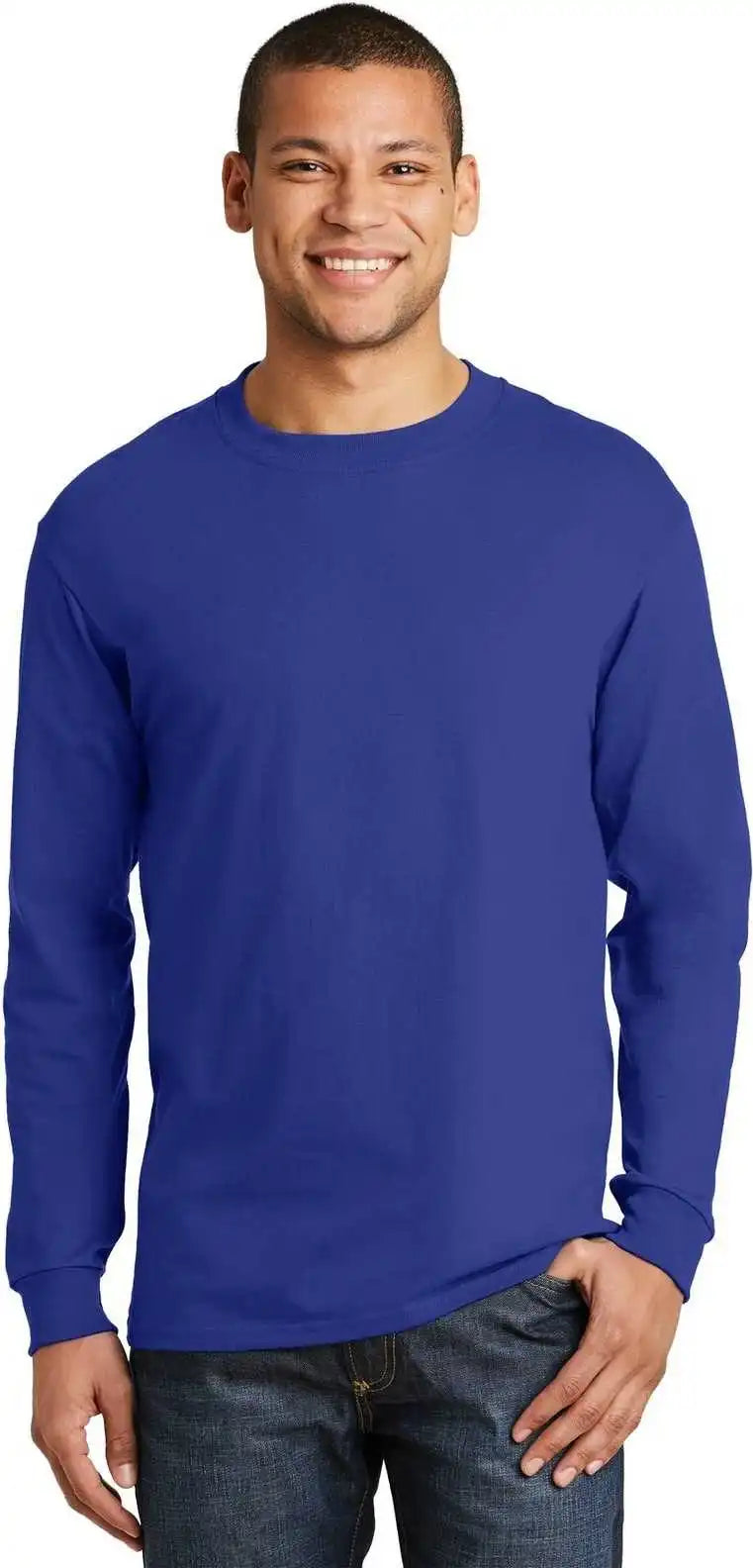 Hanes 5186 Beefy t 100% Cotton Long Sleeve Shirt Deep Royal