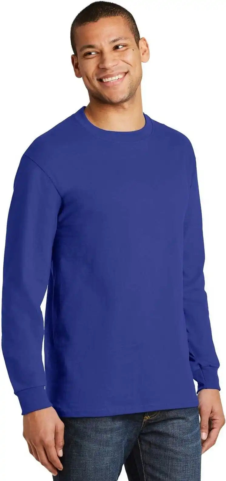 Hanes 5186 Beefy t 100% Cotton Long Sleeve Shirt Deep Royal