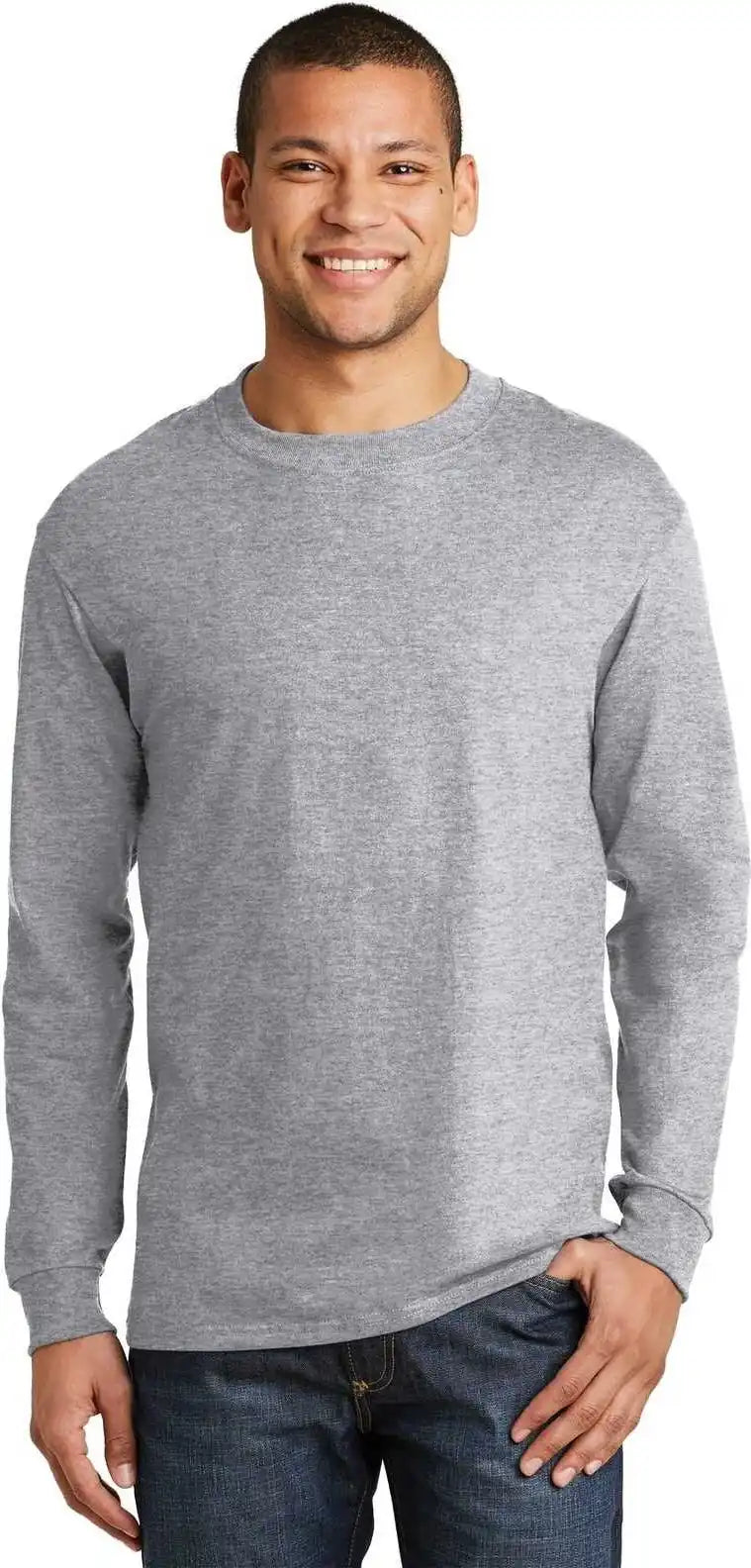 Hanes 5186 Beefy t 100% Cotton Long Sleeve Shirt Light Steel