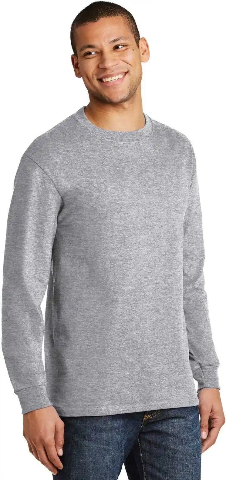 Hanes 5186 Beefy t 100% Cotton Long Sleeve Shirt Light Steel