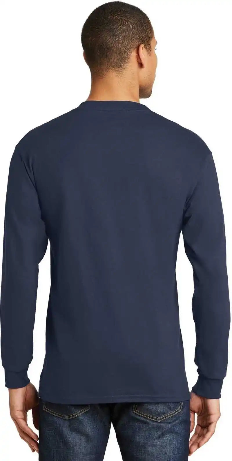 Hanes 5186 Beefy t 100% Cotton Long Sleeve Shirt Navy