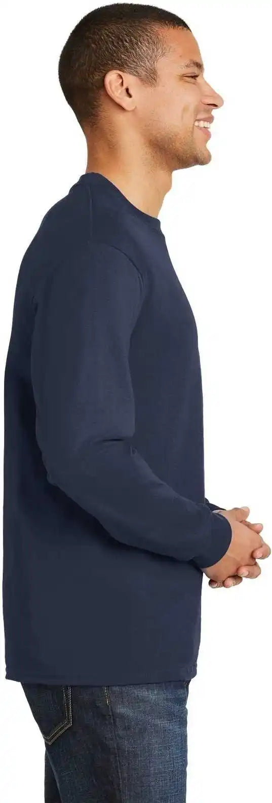 Hanes 5186 Beefy t 100% Cotton Long Sleeve Shirt Navy