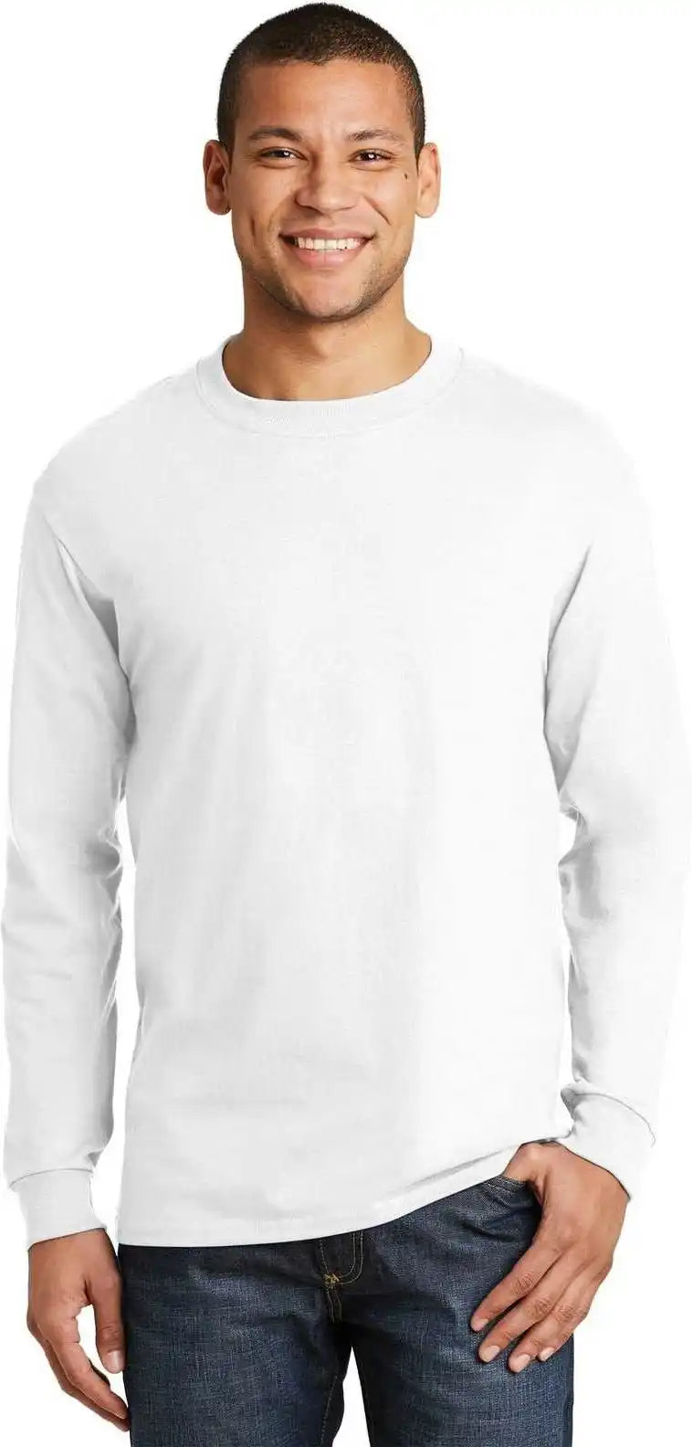 Hanes 5186 Beefy t 100% Cotton Long Sleeve Shirt White