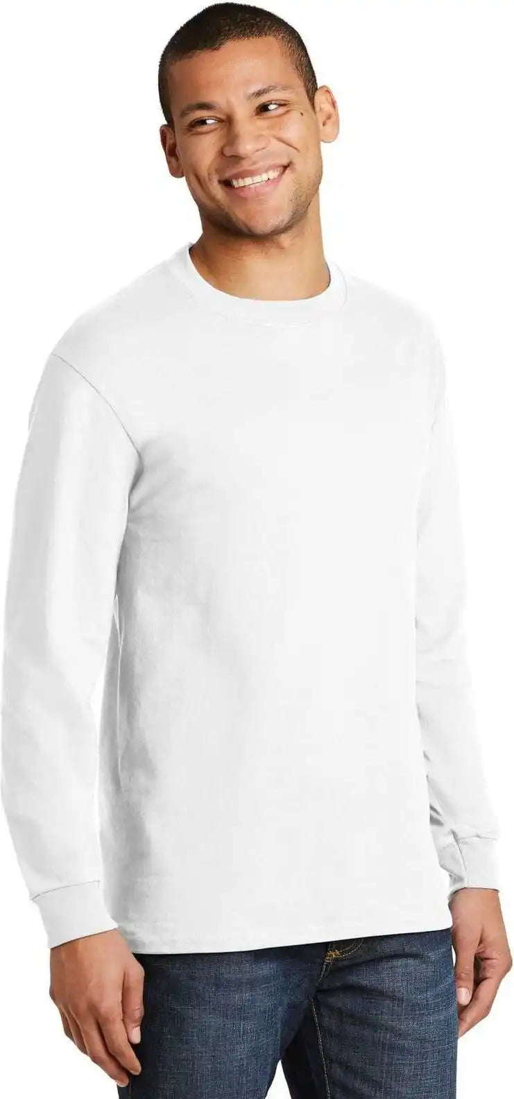Hanes 5186 Beefy t 100% Cotton Long Sleeve Shirt White