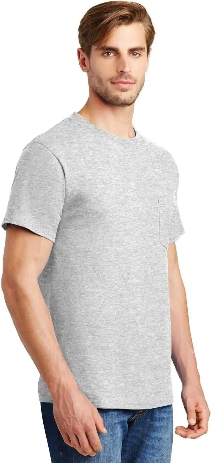 Hanes 5190 Beefy t 100% Cotton Shirt with Pocket Ash