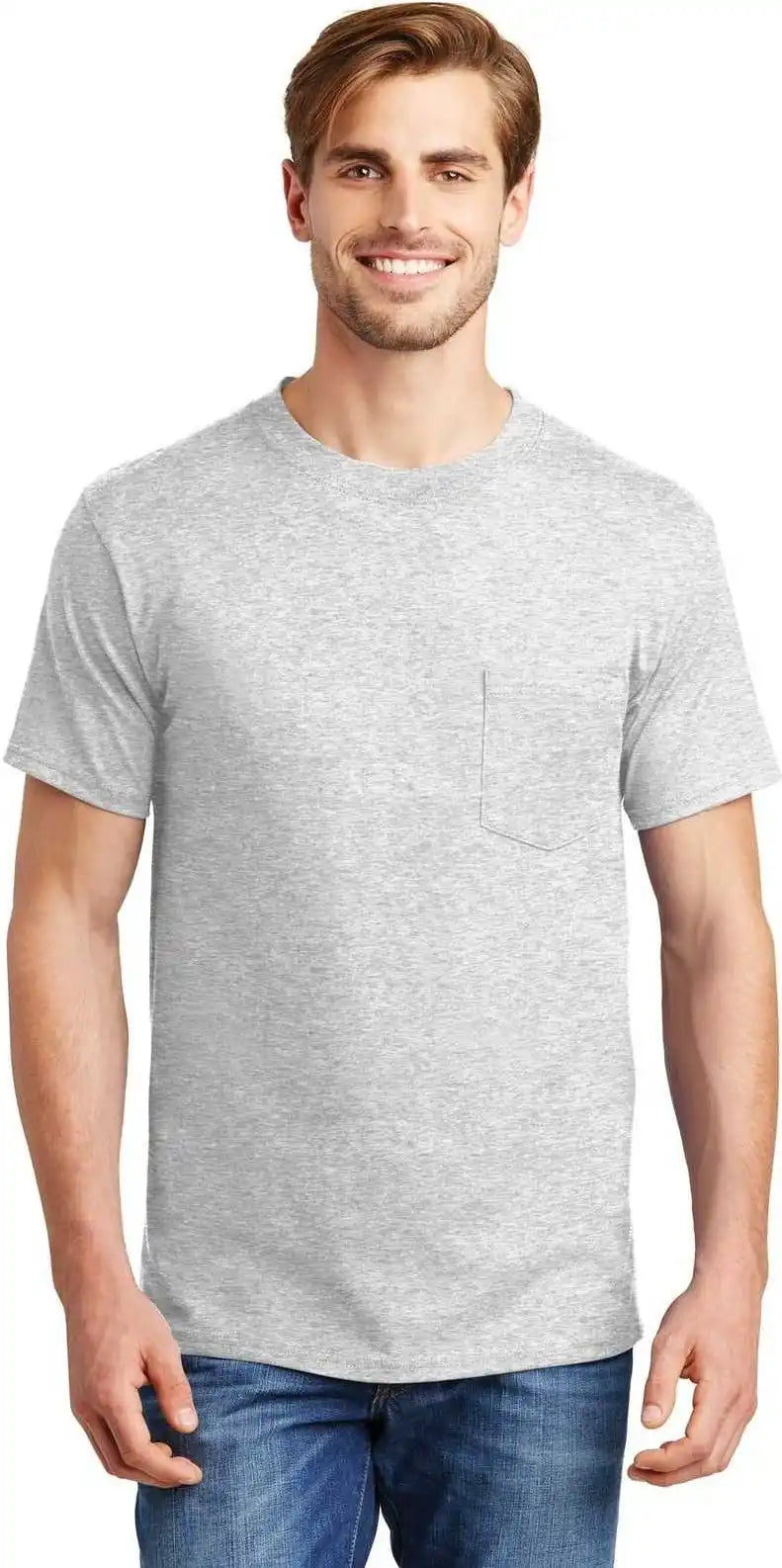 Hanes 5190 Beefy t 100% Cotton Shirt with Pocket Ash