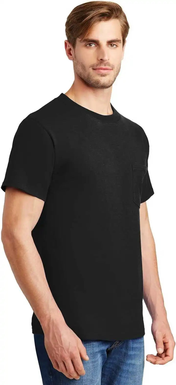 Hanes 5190 Beefy t 100% Cotton Shirt with Pocket Black