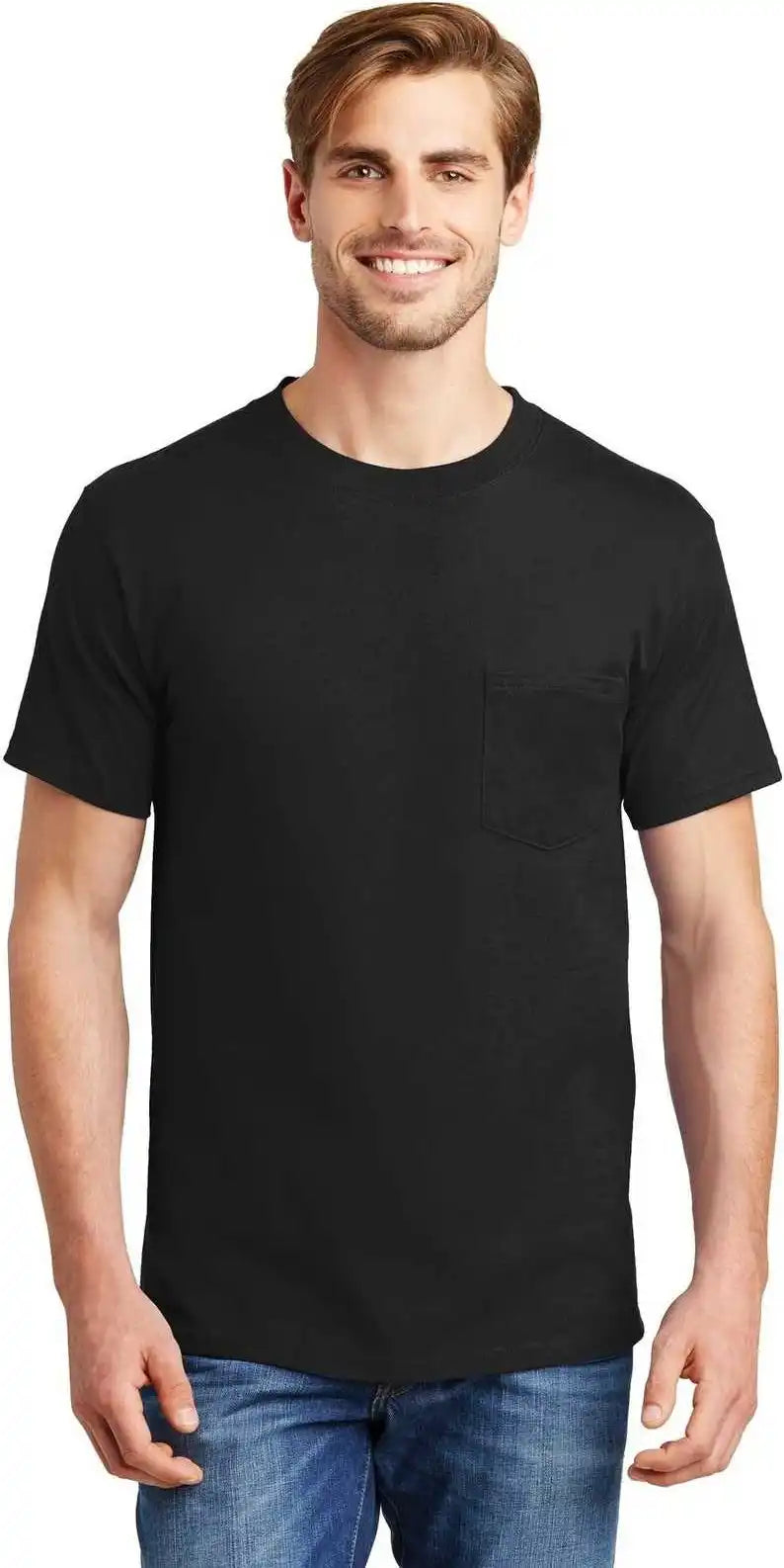 Hanes 5190 Beefy t 100% Cotton Shirt with Pocket Black