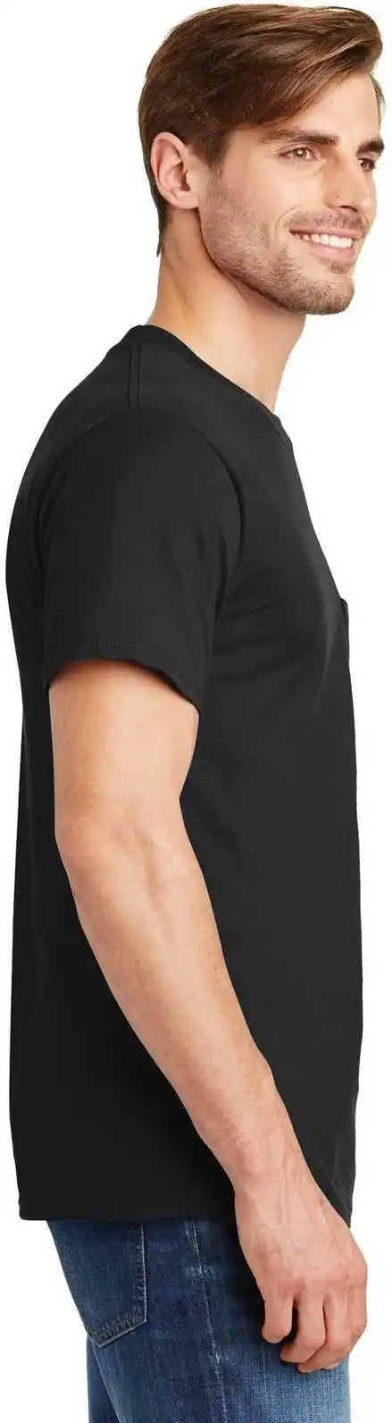 Hanes 5190 Beefy t 100% Cotton Shirt with Pocket Black