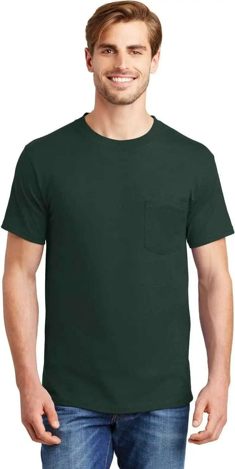 Hanes 5190 Beefy t 100% Cotton Shirt with Pocket Deep Forest