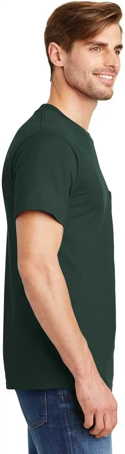Hanes 5190 Beefy t 100% Cotton Shirt with Pocket Deep Forest