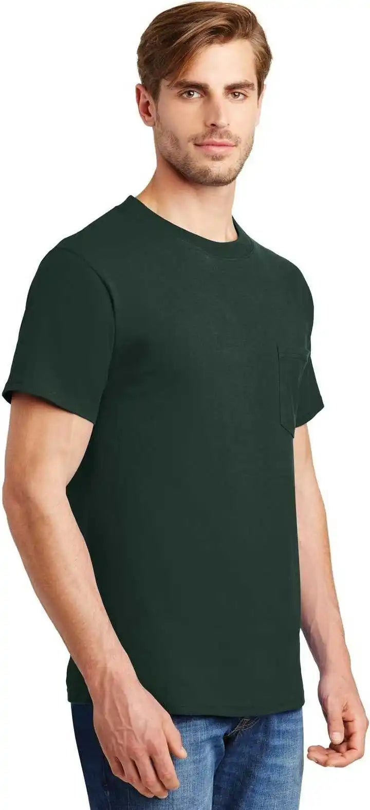 Hanes 5190 Beefy t 100% Cotton Shirt with Pocket Deep Forest