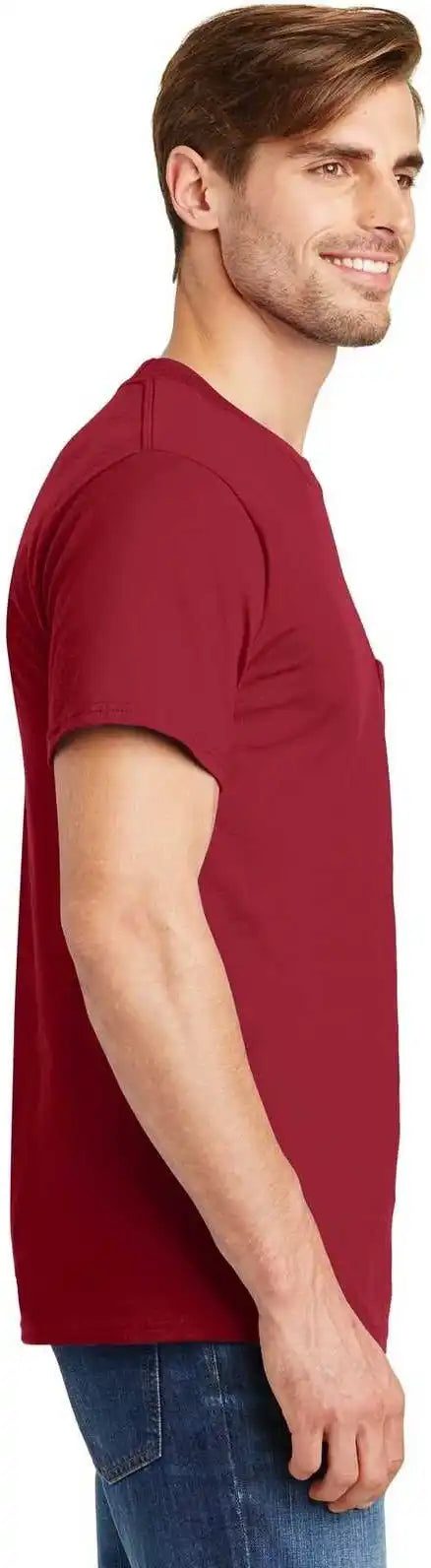 Hanes 5190 Beefy t 100% Cotton Shirt with Pocket Deep Red