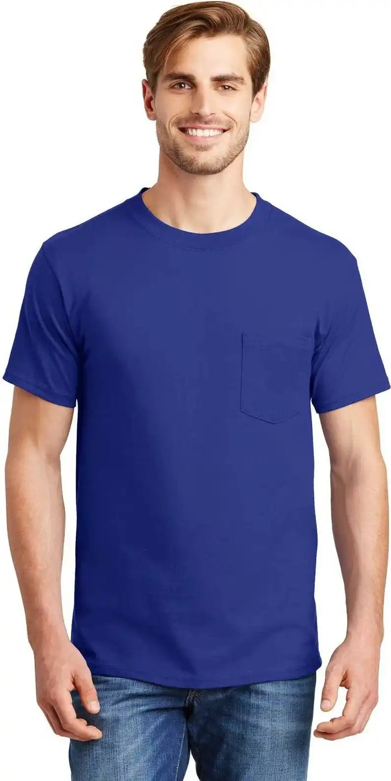 Hanes 5190 Beefy-t 100% Cotton T-shirt with Pocket - Deep Royal
