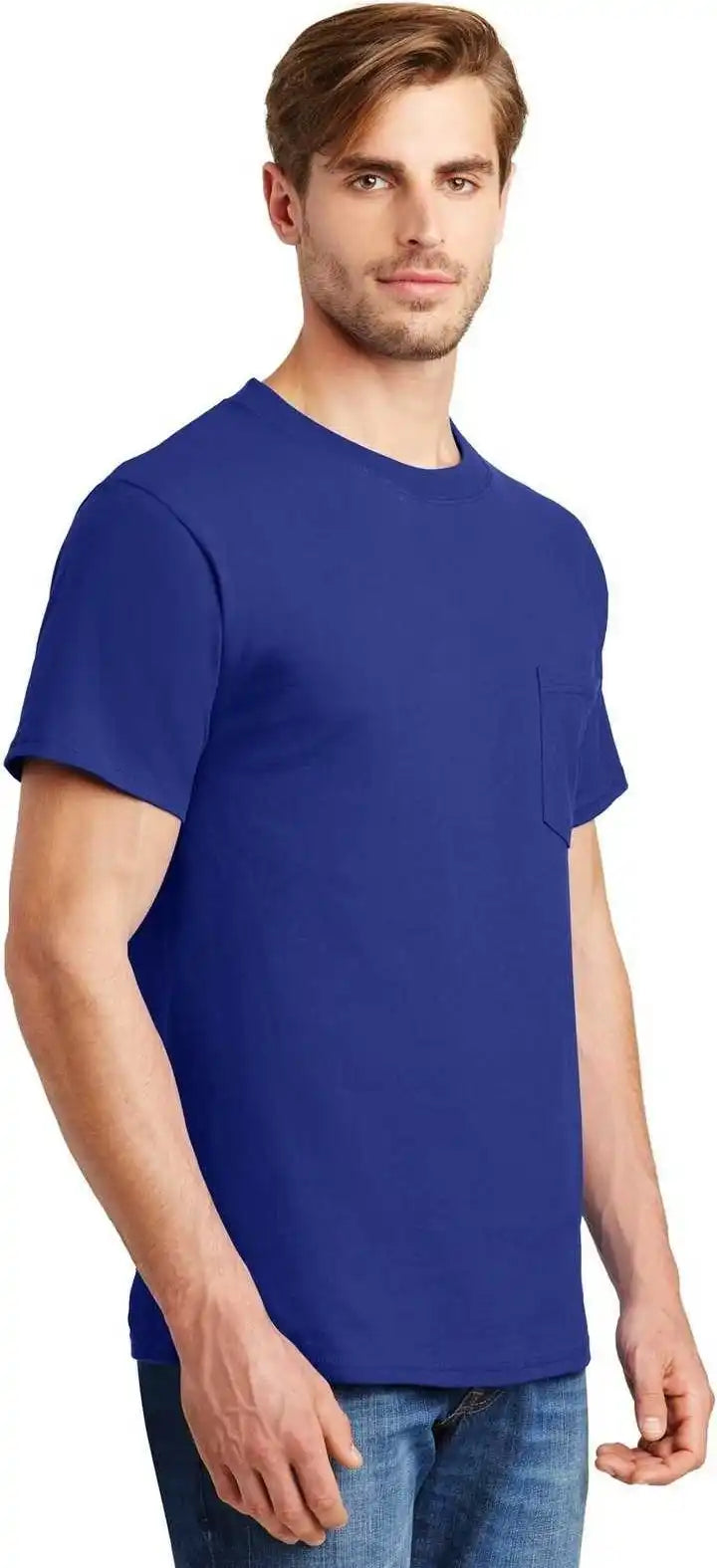 Hanes 5190 Beefy t 100% Cotton Shirt with Pocket Deep Royal