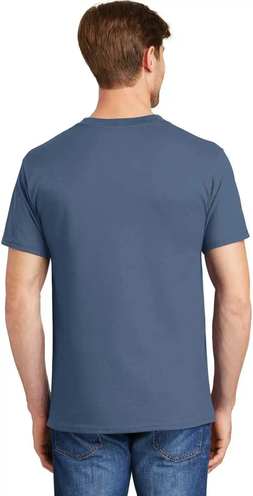Hanes 5190 Beefy-t 100% Cotton T-shirt with Pocket - Denim Blue