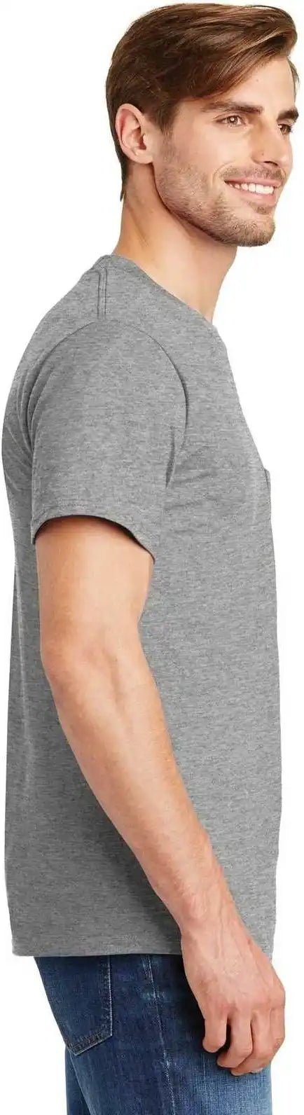 Hanes 5190 Beefy t 100% Cotton Shirt with Pocket Light Steel