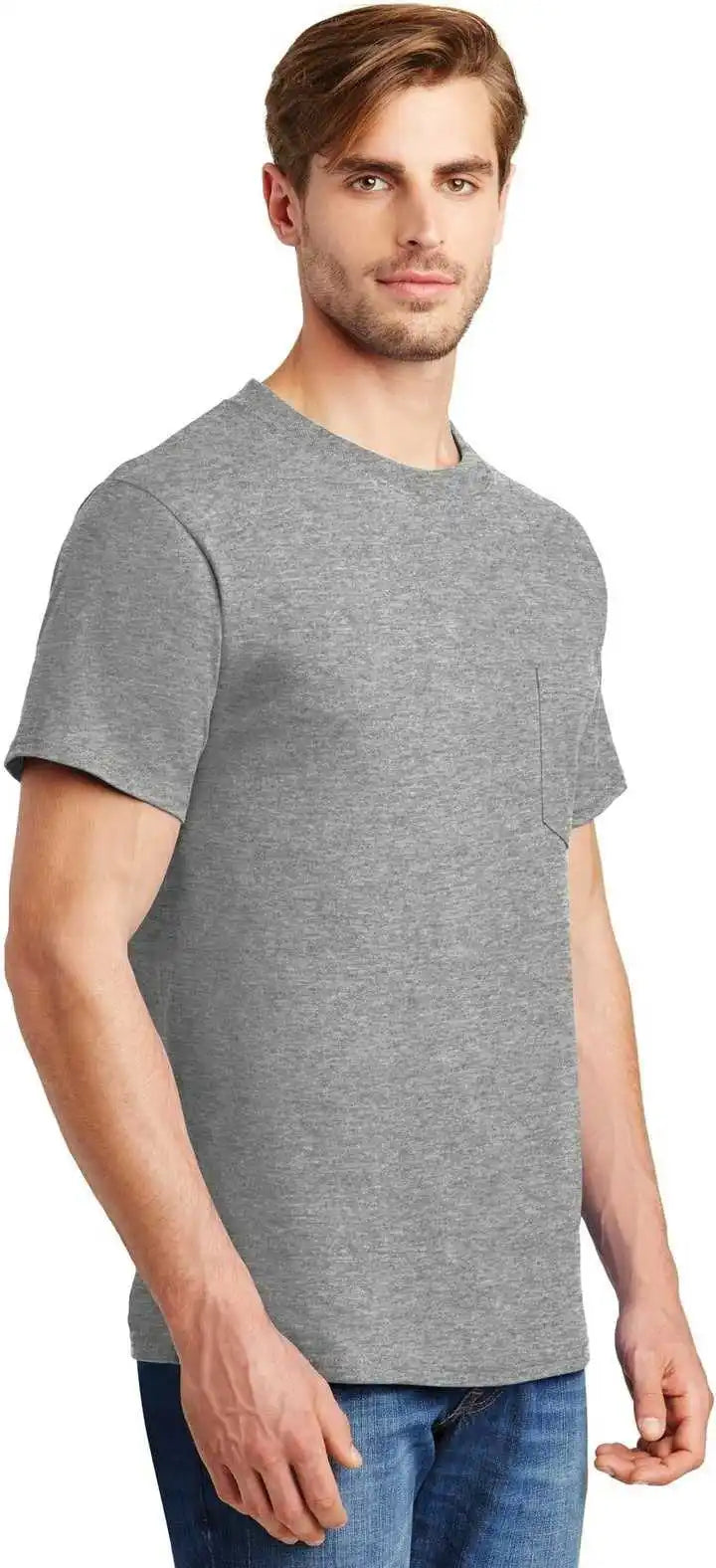 Hanes 5190 Beefy t 100% Cotton Shirt with Pocket Light Steel
