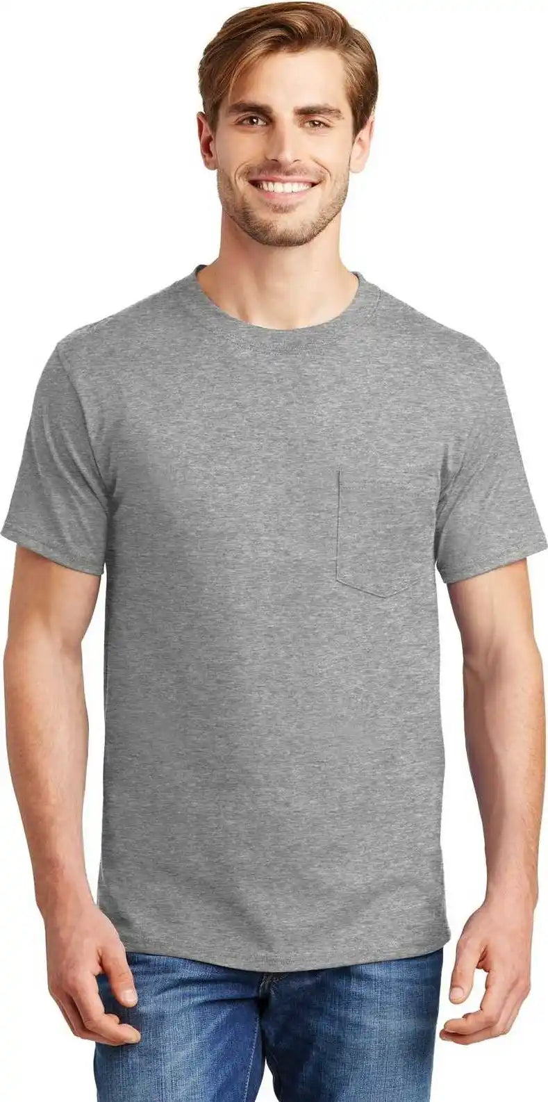 Hanes 5190 Beefy t 100% Cotton Shirt with Pocket Light Steel