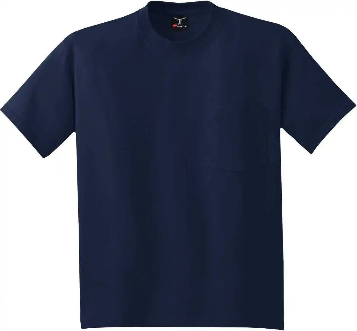 Hanes 5190 Beefy t 100% Cotton Shirt with Pocket Navy