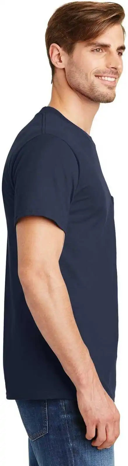 Hanes 5190 Beefy t 100% Cotton Shirt with Pocket Navy