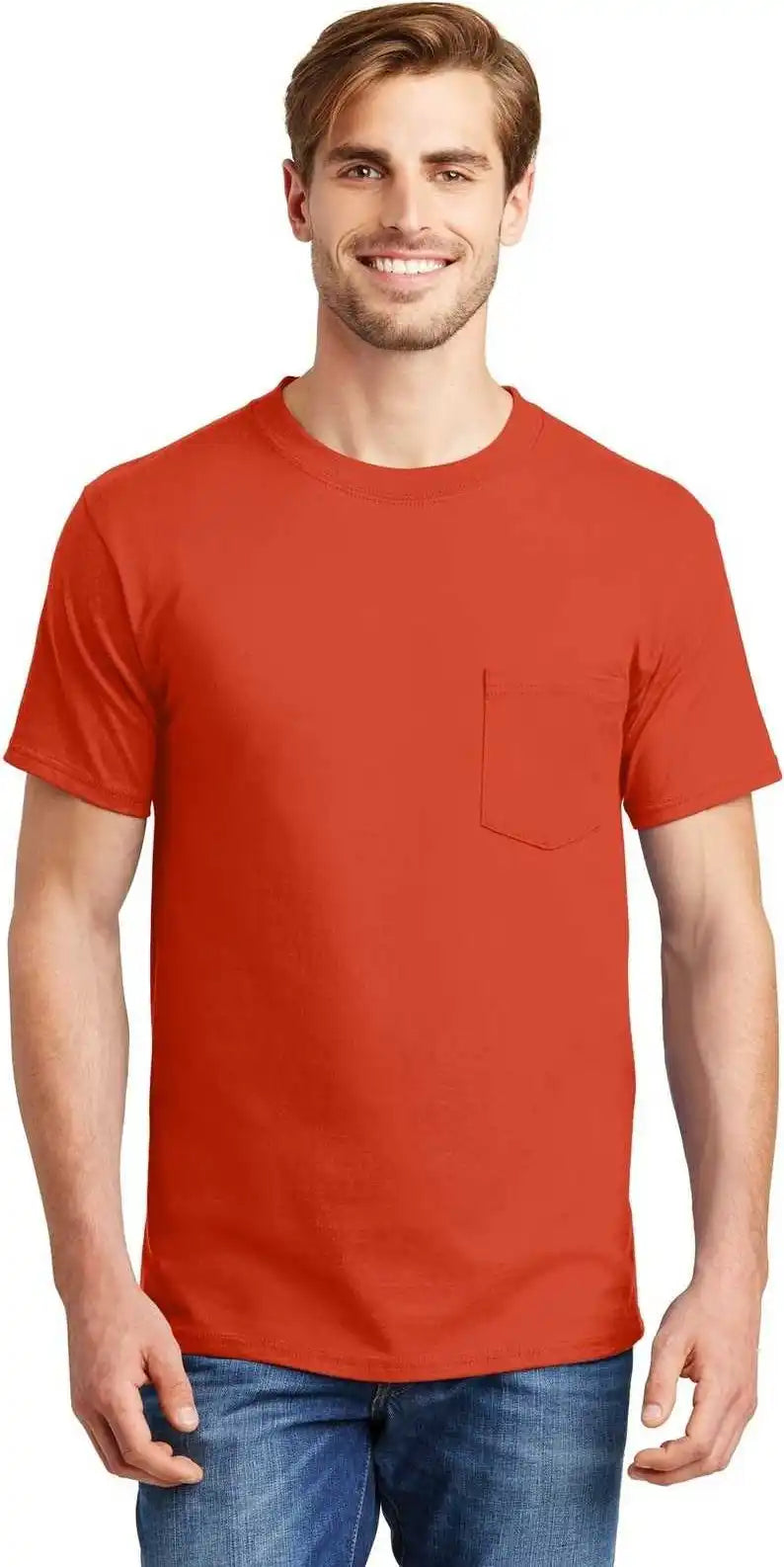 Hanes 5190 Beefy t 100% Cotton Shirt with Pocket Orange
