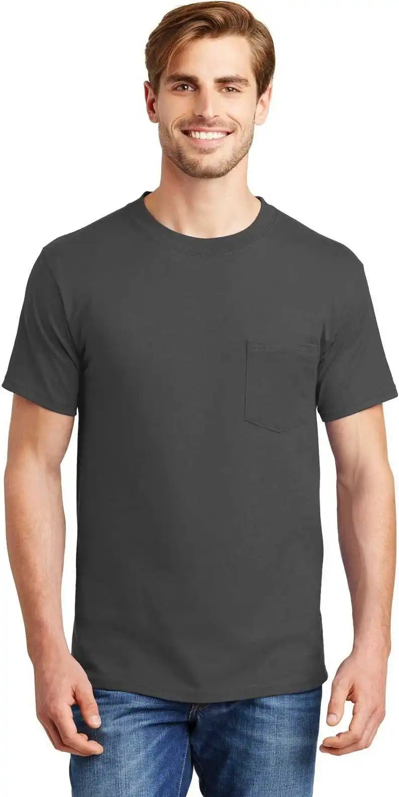 Hanes 5190 Beefy t 100% Cotton Shirt with Pocket Smoke Gray