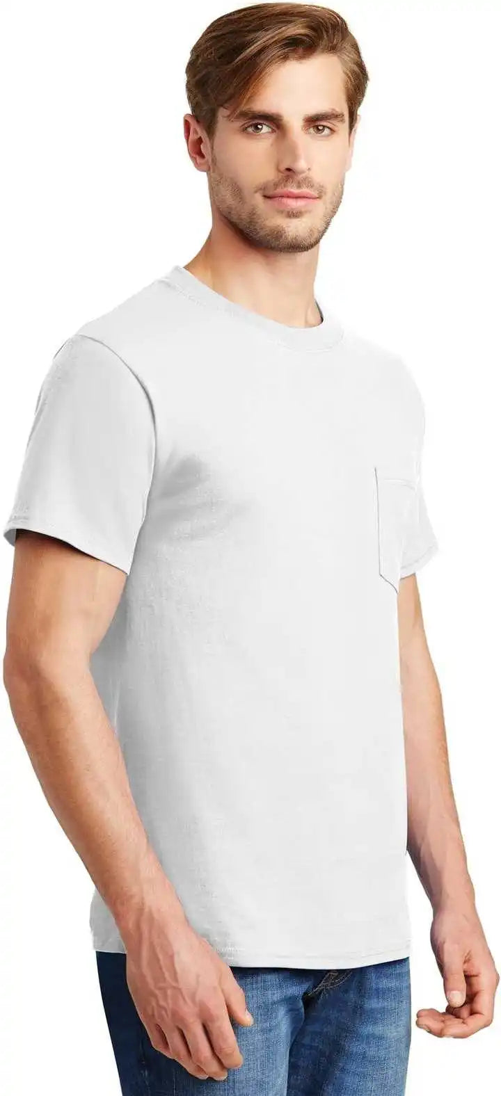Hanes 5190 Beefy t 100% Cotton Shirt with Pocket White