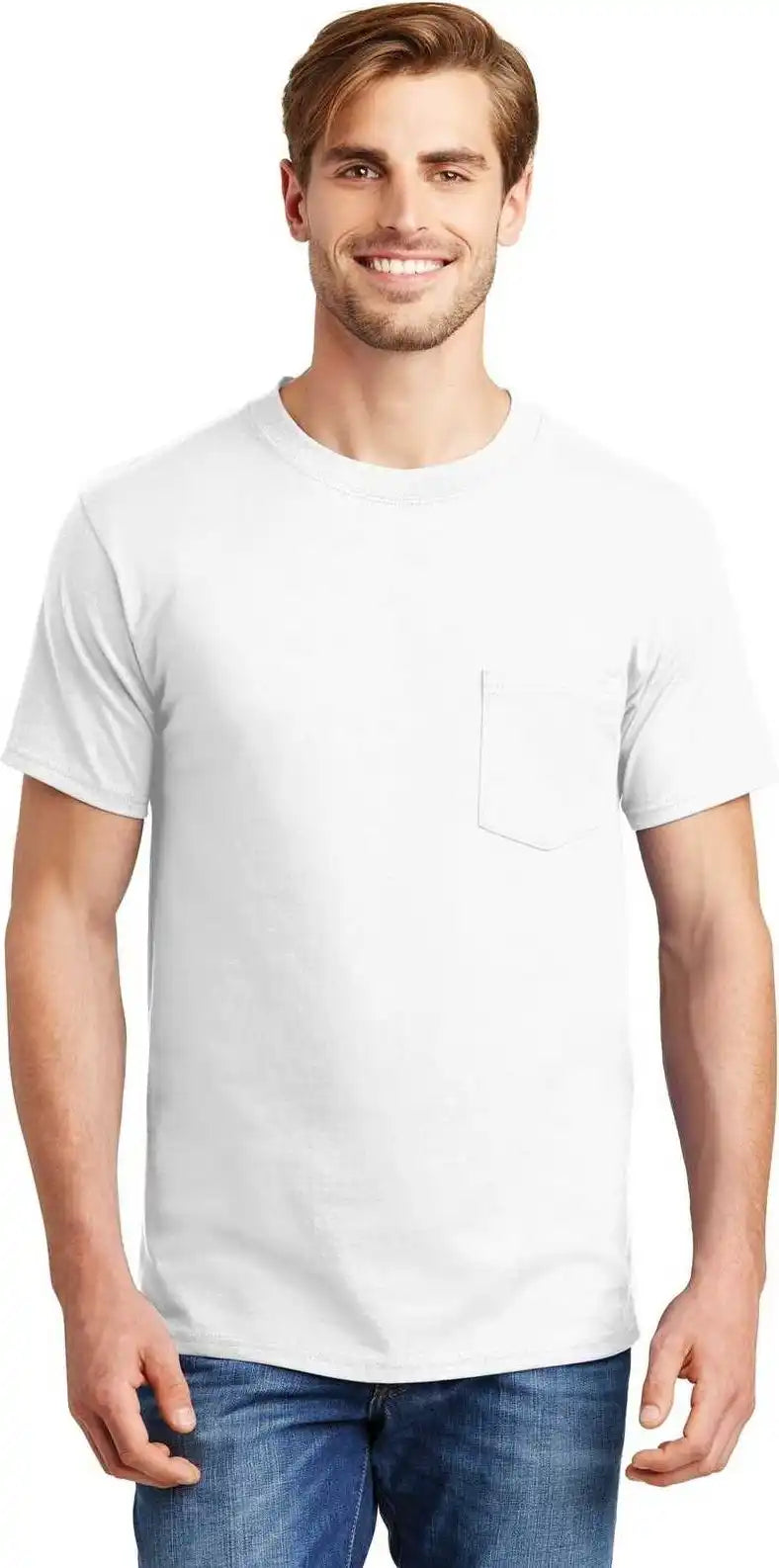 Hanes 5190 Beefy t 100% Cotton Shirt with Pocket White