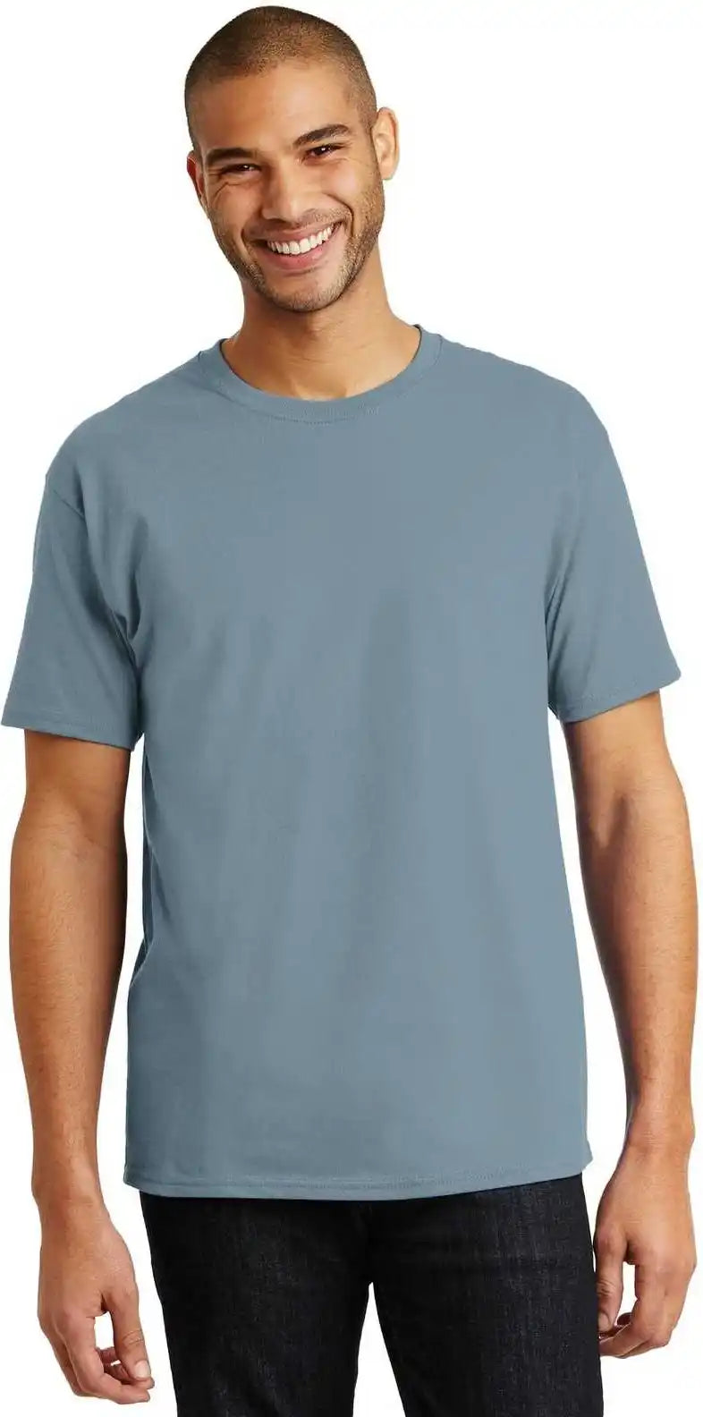 Hanes 5250 Tagless 100% Cotton t Shirt Stonewashed Blue