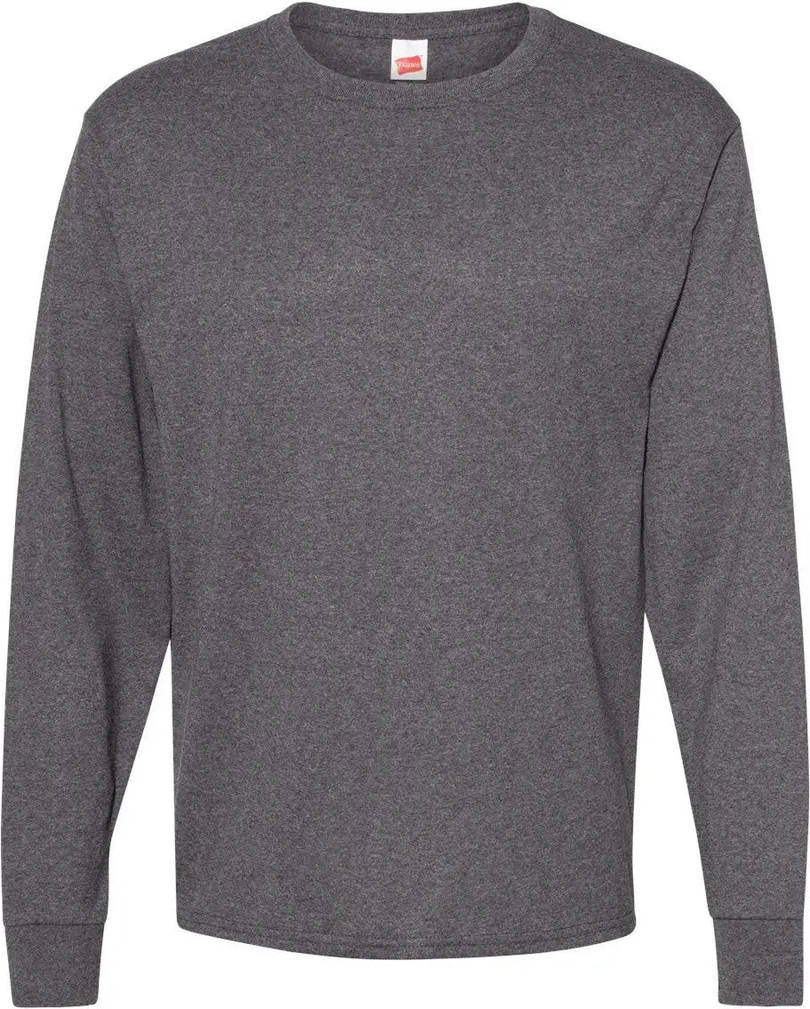 Hanes 5286 Essential-t Long Sleeve T-shirt - Charcoal Heather - Dark Gray / s