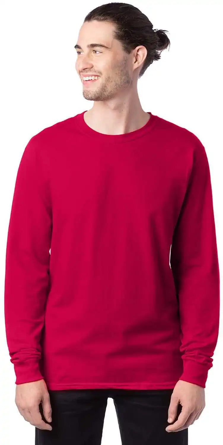 Hanes 5286 Essential t Long Sleeve Shirt Athletic Crimson