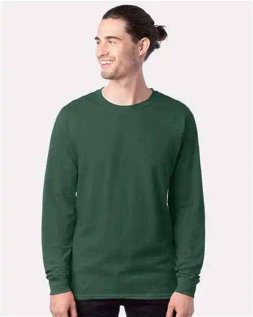 Hanes 5286 Essential t Long Sleeve Shirt Athletic Dark Green