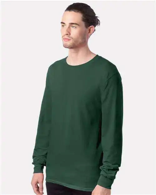 Hanes 5286 Essential t Long Sleeve Shirt Athletic Dark Green