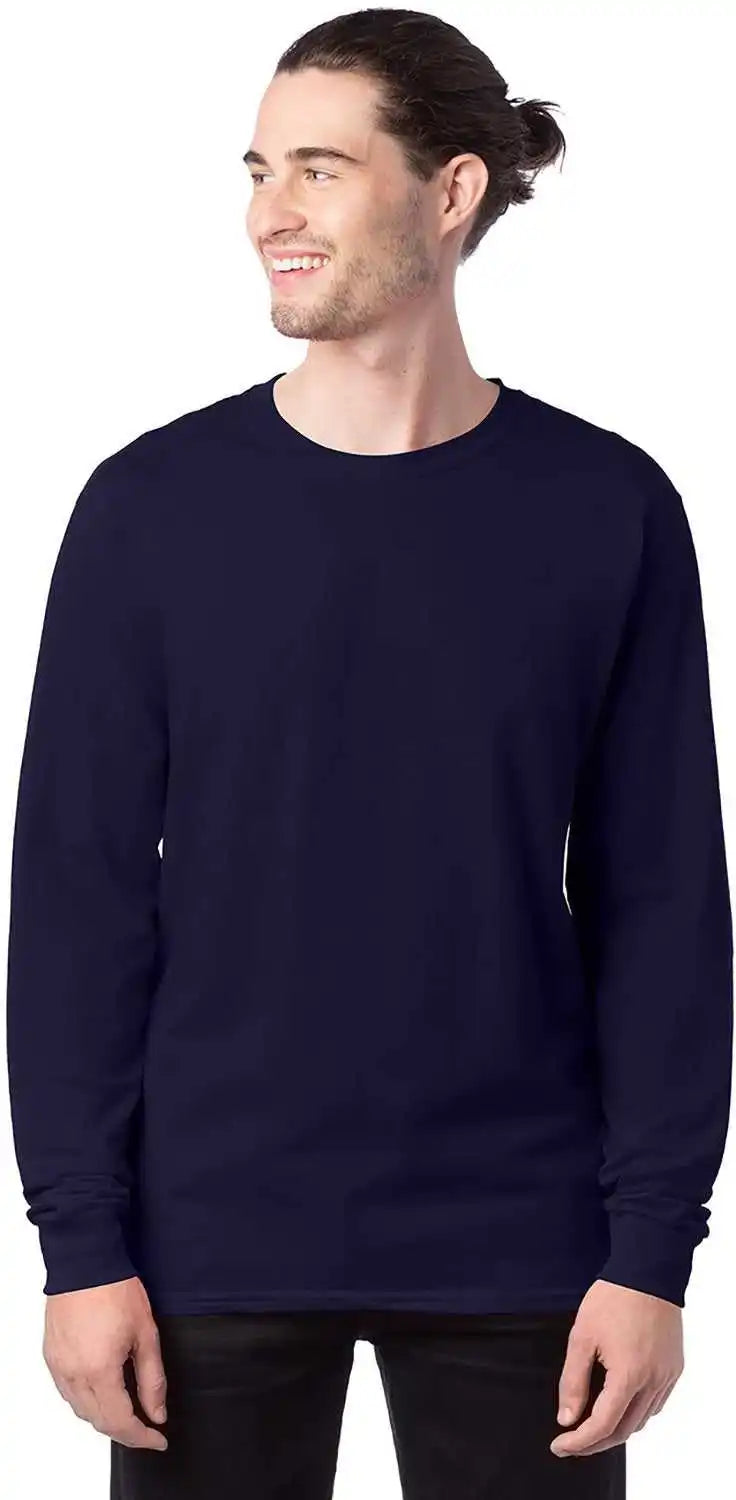 Hanes 5286 Essential t Long Sleeve Shirt Athletic Navy