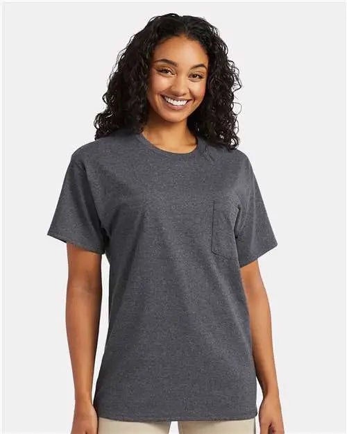Hanes 5290p Essential-t Pocket T-shirt - Charcoal Heather