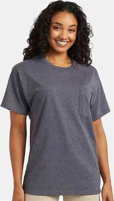 Hanes 5290p Essential-t Pocket T-shirt - Charcoal Heather