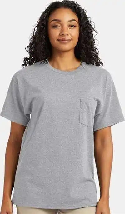 Hanes 5290p Essential-t Pocket T-shirt - Light Steel