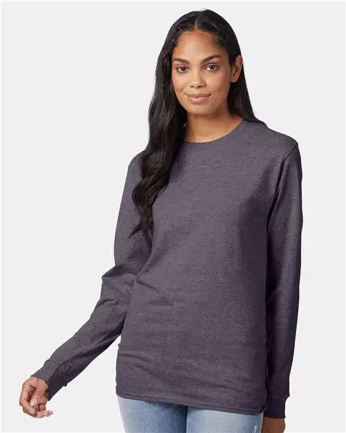 Hanes 5586 Authentic Long Sleeve T-shirt - Charcoal Heather - s