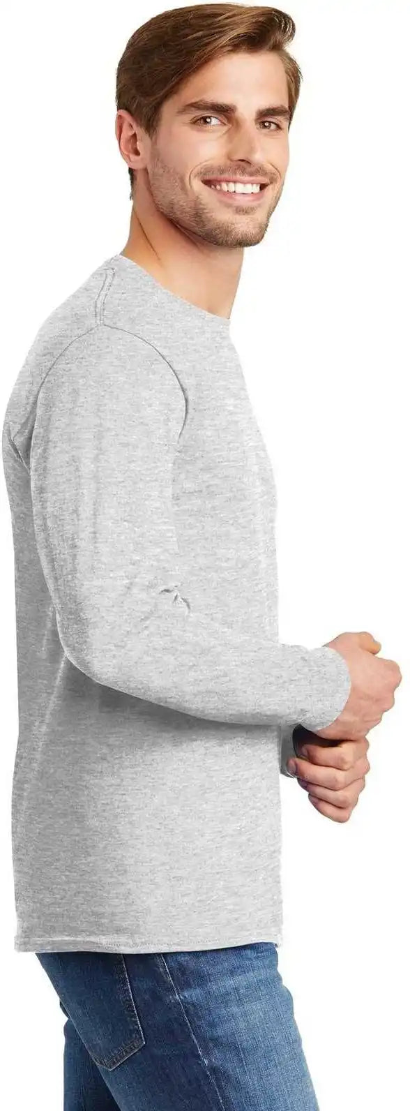 Hanes 5586 Tagless 100% Cotton Long Sleeve t Shirt Ash