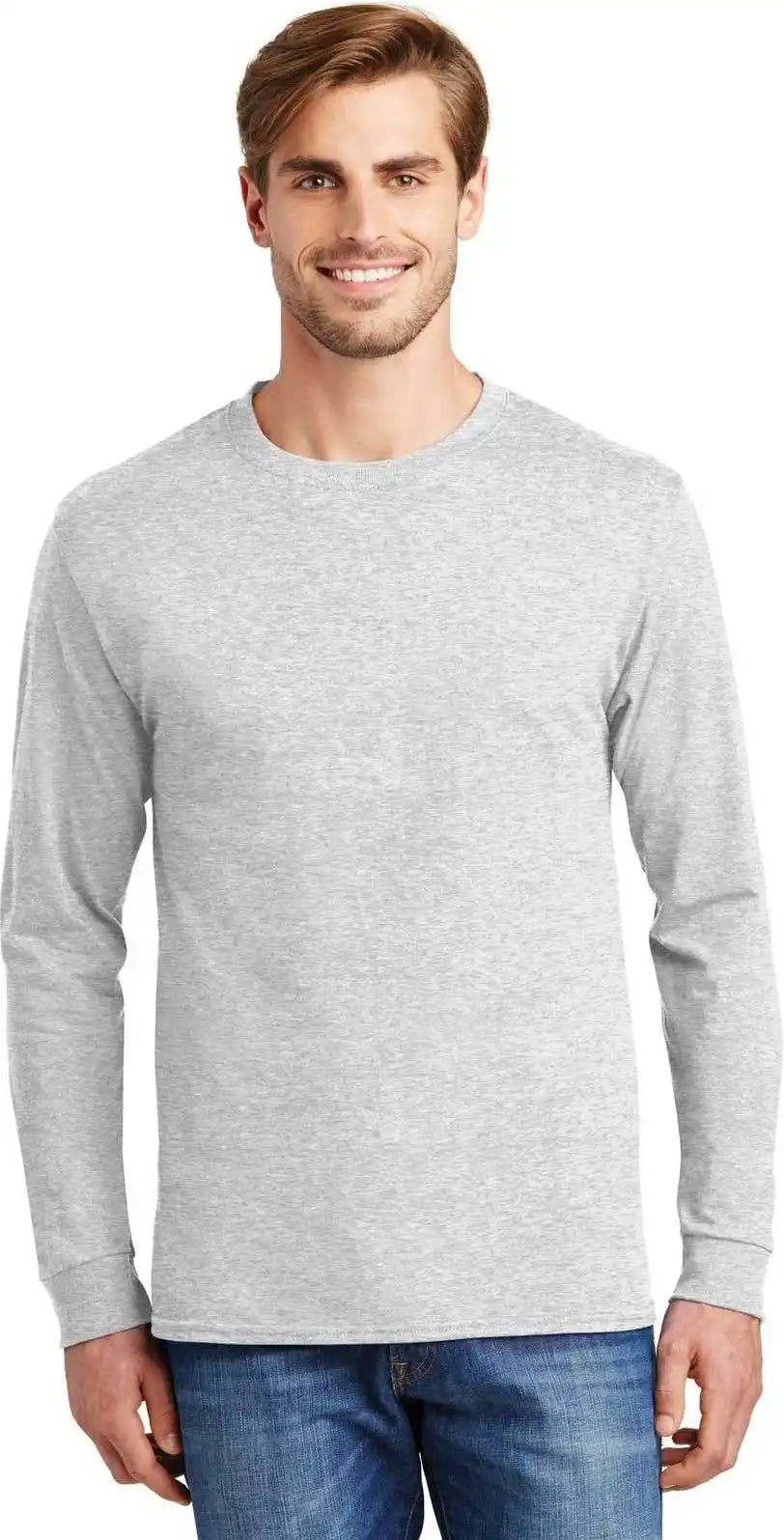 Hanes 5586 Tagless 100% Cotton Long Sleeve t Shirt Ash