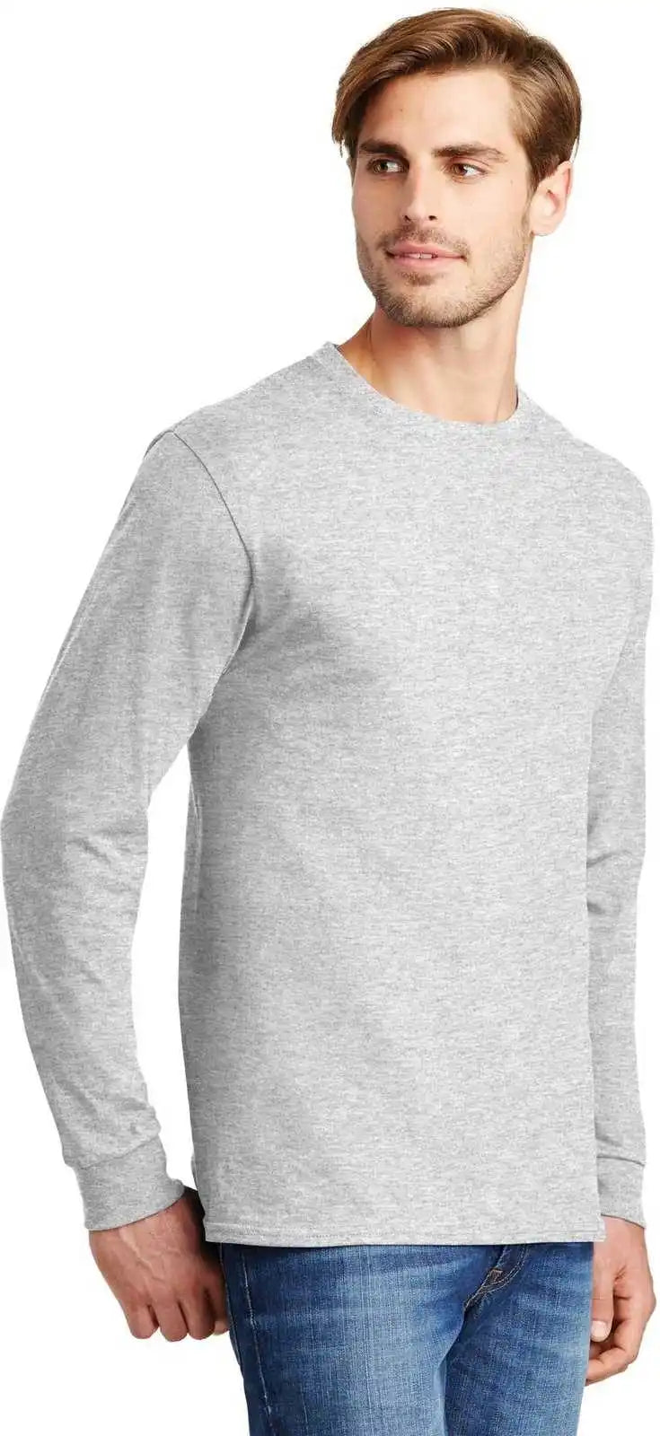 Hanes 5586 Tagless 100% Cotton Long Sleeve t Shirt Ash