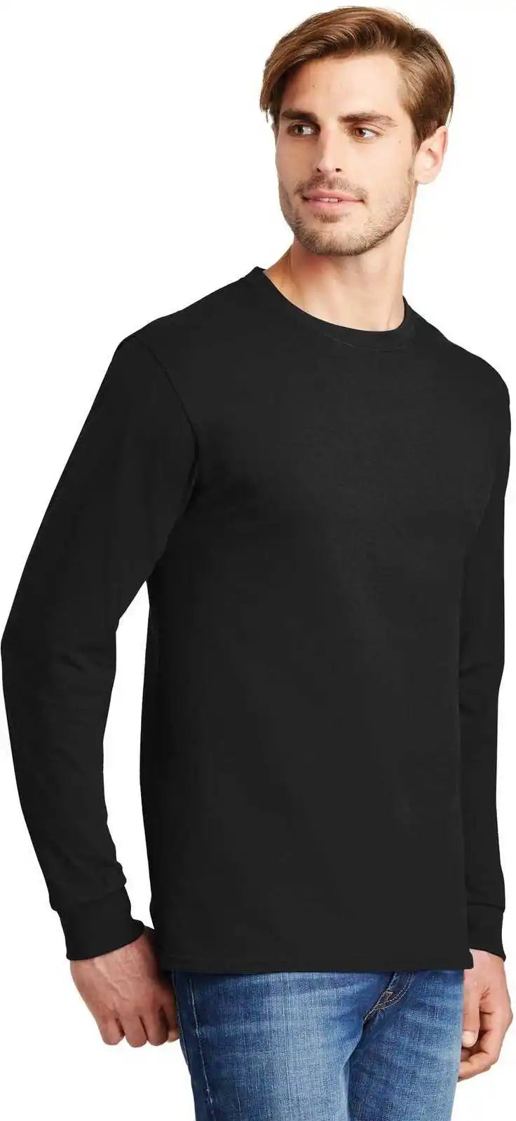 Hanes 5586 Tagless 100% Cotton Long Sleeve t Shirt Black